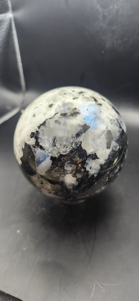 Rainbow moonstone sphere! 83.3mm, 3.27 inches, 1.13 pounds