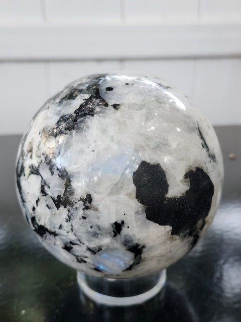 Rainbow moonstone sphere! 2.7 pounds, 90mm, 3.55 inches