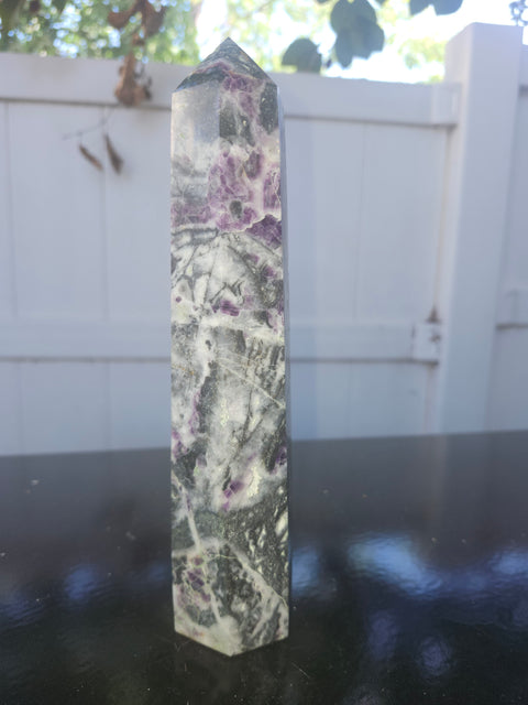 Opalized fluorite tower! 1.8 pounds, 8 inches tall