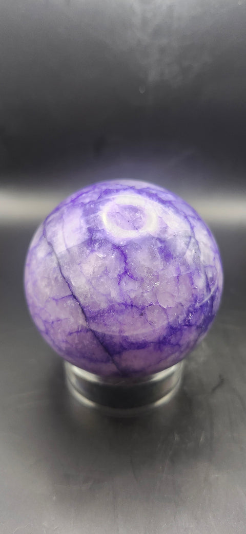 Purple crackle quartz sphere. 64.5mm, 2.53 inches, 13.2 ounces! Uv
