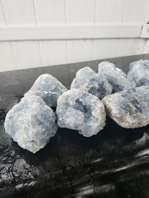 Blue calcite geode, clusters!! 6 too 8 ounces