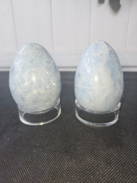 Blue calcite egg, 7 ounces, 3 inches tall