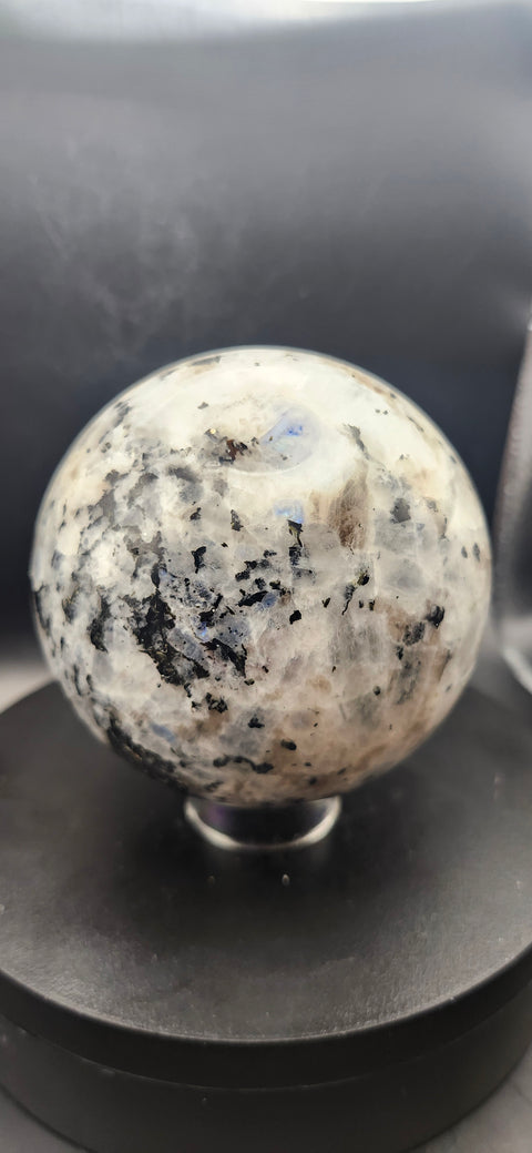 Rainbow moonstone sphere! 83mm, 3.26 inches, 1.14 pounds