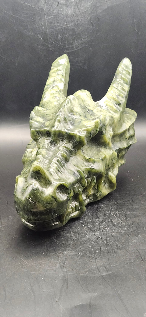 Nephrite dragon skull! 1.10 pounds, 4.5 inch head, 6 inch nose to horn