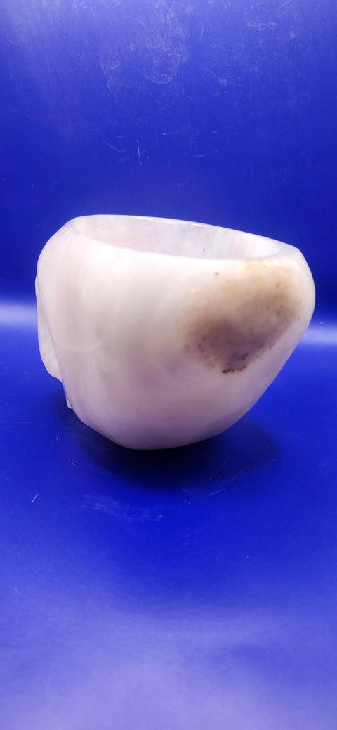 Striped calcite skull/ offering bowl! 2.10 pounds, 5 inches by 3.5 by 3
