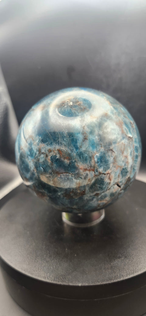 Blue apatite sphere! 82.2mm, 3.23 inches, 2.1 pounds!