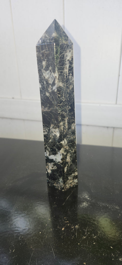 Large larvikite tower! 8 inches tall, 1.7 pounds!