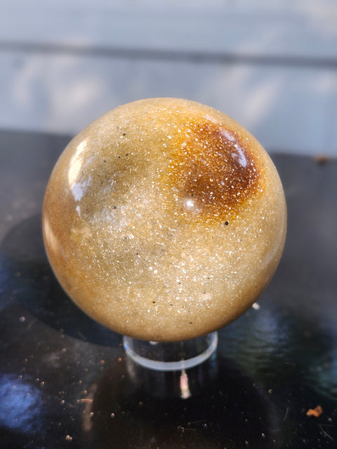 Green and gold aventurine sphere with silver flash 1.4 pounds, 74mm