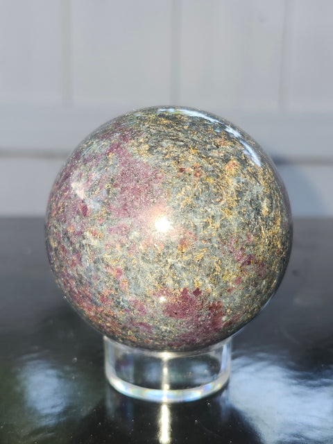 Ruby in kyanite sphere! 12.5 ounces, 57.8mm, 2.27 inches uv reactive
