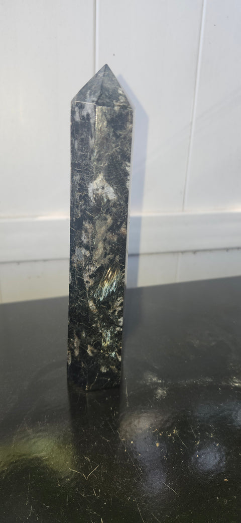 Large larvikite tower! 8 inches tall, 1.7 pounds!
