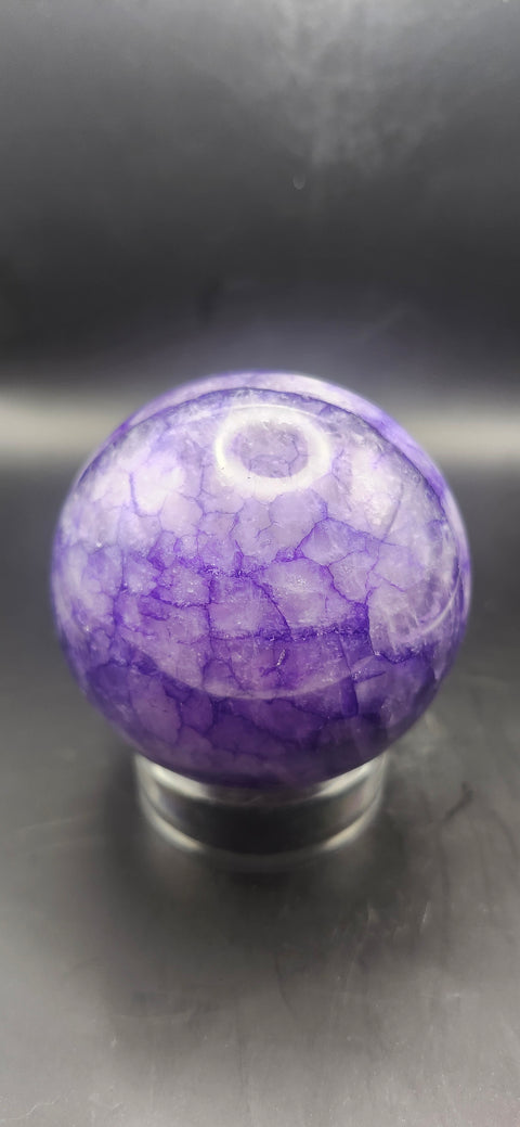 Purple crackle quartz sphere. 64.5mm, 2.53 inches, 13.2 ounces! Uv