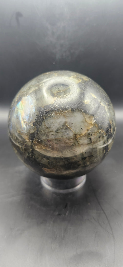 Large labradorite sphere. 88.5mm, 3.48 inches, 2.4 pounds!