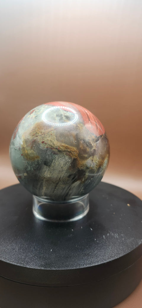 African bloodstone sphere! 73.5mm, 2.89 inches 1.4 pounds