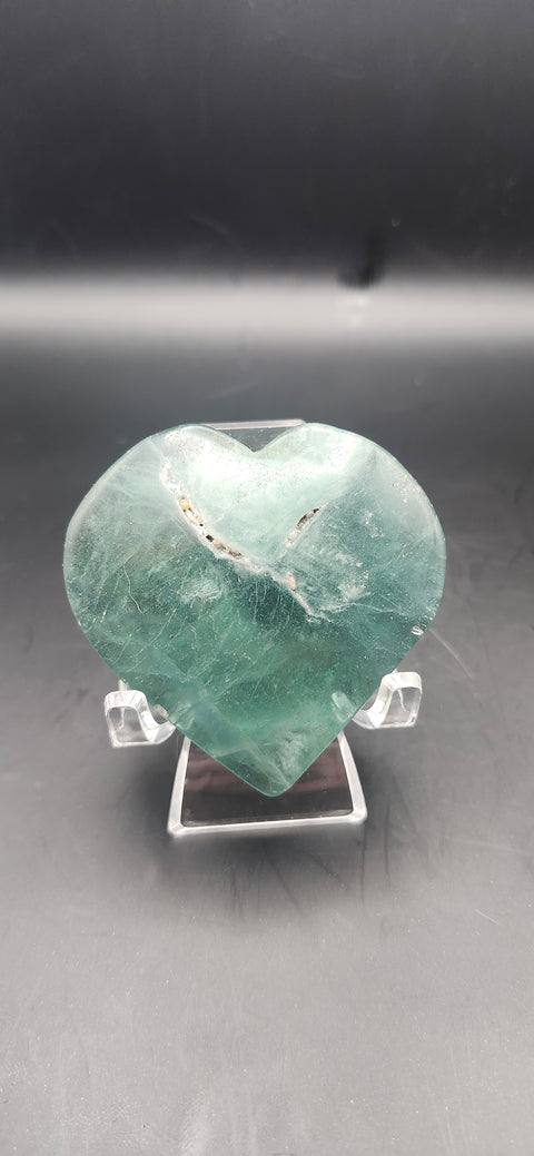 Green florite heart. 3.3 ounces, 2 by 2 inches