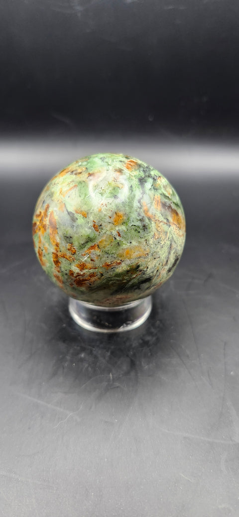 Olive opal sphere. 52mm, 2.04 inches, 6.2 ounces