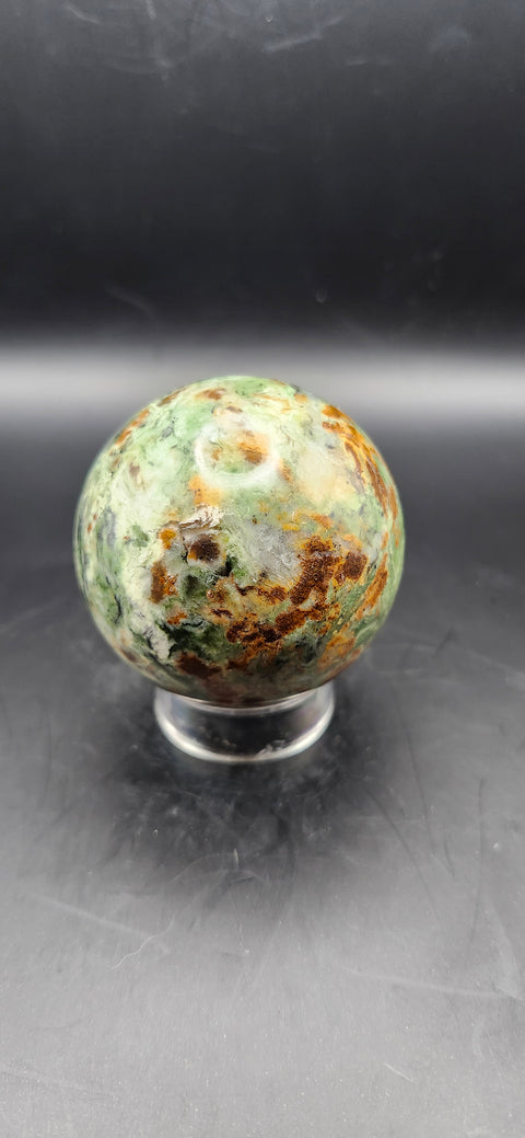 Olive opal sphere. 52mm, 2.04 inches, 6.2 ounces