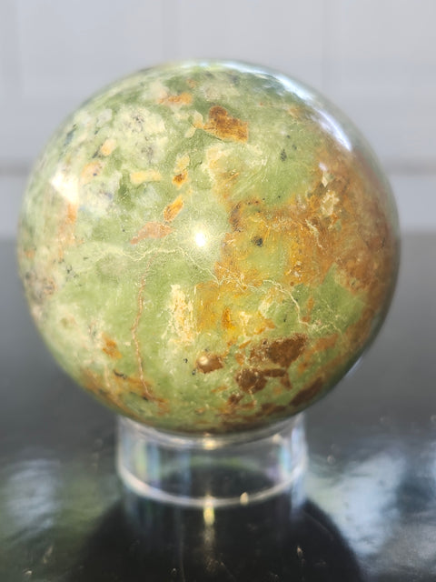 Olive opal sphere! 58mm, 2.3 inches, 9.7 ounces