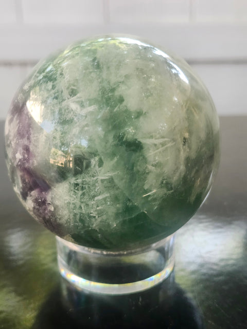 Snowflake florite sphere! 72mm, 2.85 inches, 1.7 pounds