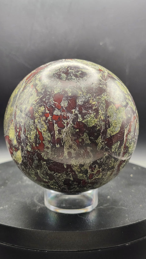 Dragon bloodstone sphere, 1.6 pounds,75mm, 2.95 inches