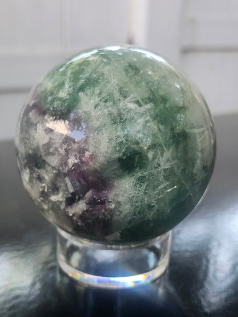 Snowflake florite sphere! 72mm, 2.85 inches, 1.7 pounds
