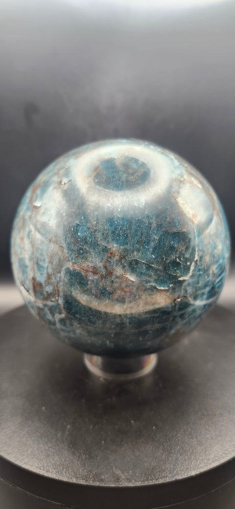 Blue apatite sphere! 82.2mm, 3.23 inches, 2.1 pounds!