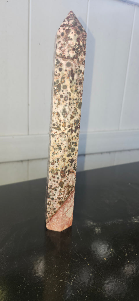 Leopard skin jasper tower! 9 inches tall, 14 ounces