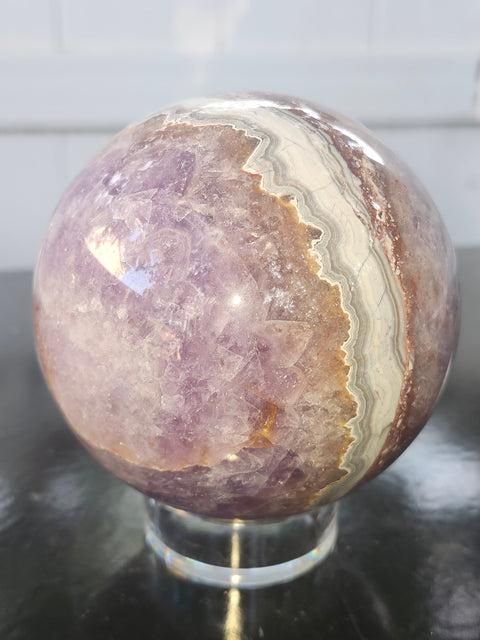 Amethyst lace agate sphere! 1.15 pounds, 85mm, 3.3 inches