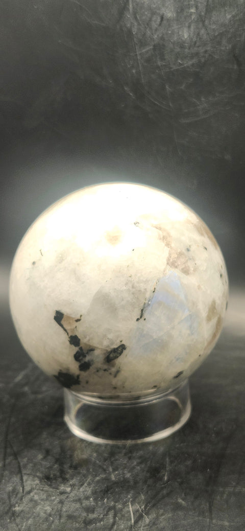 Rainbow moonstone sphere! 72.9mm, 2.8 inches, 1.3 pounds
