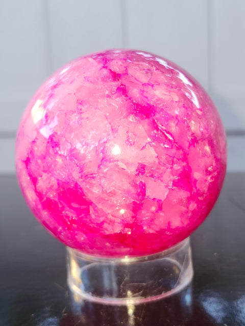 Pink crackle quartz sphere! 71mm, 2.8 inches, 1.2 pounds