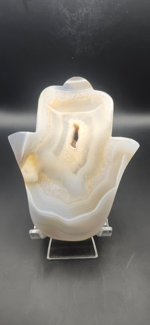 Druzy agate Hamsa hand. 7.5 ounces, 5 inches tall, 4 wide