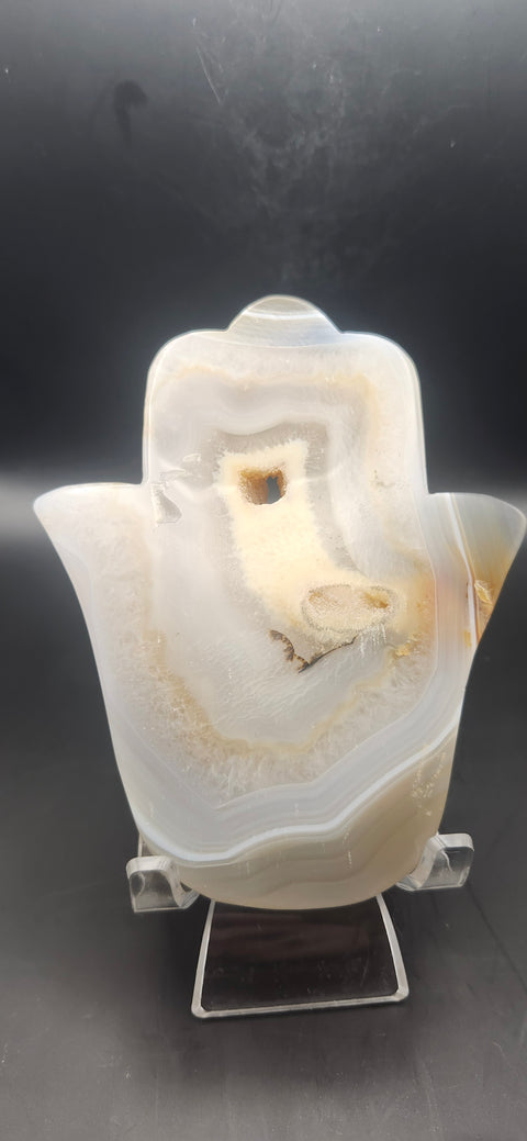 Druzy agate Hamsa hand. 7.5 ounces, 5 inches tall, 4 wide
