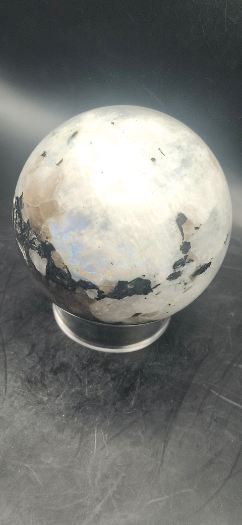 Rainbow moonstone sphere! 72.9mm, 2.8 inches, 1.3 pounds