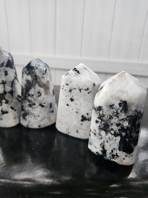 Rainbow moonstone full polished point tower! 2.5 too 3.5 inches