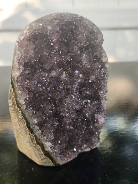 Amethyst cut base free form! 14.7 ounces, 3.6 inches tall, 2.6 wide