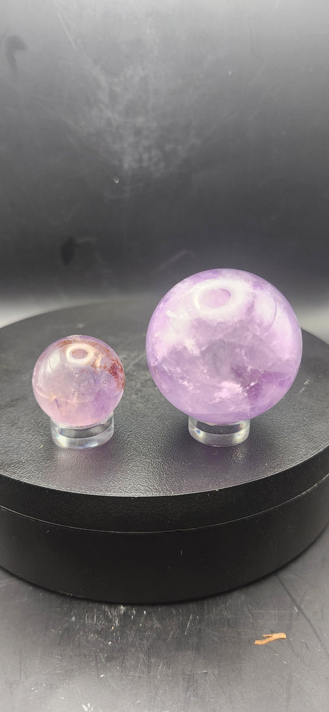 Amethyst quartz spheres set of 2. 1.3 inch and .9 inch