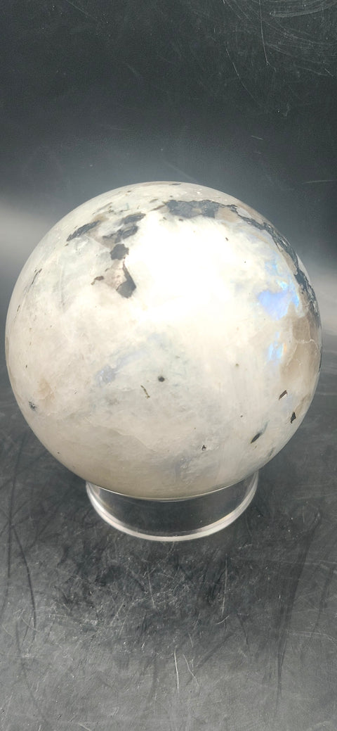 Rainbow moonstone sphere! 72.9mm, 2.8 inches, 1.3 pounds
