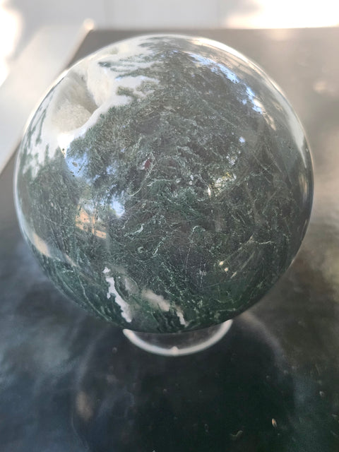 Moss agate sphere! 71mm, 2.8 inches, 1.1 pounds