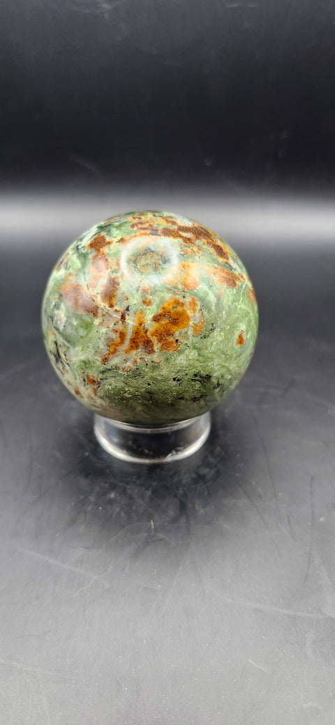 Olive opal sphere. 52mm, 2.04 inches, 6.2 ounces