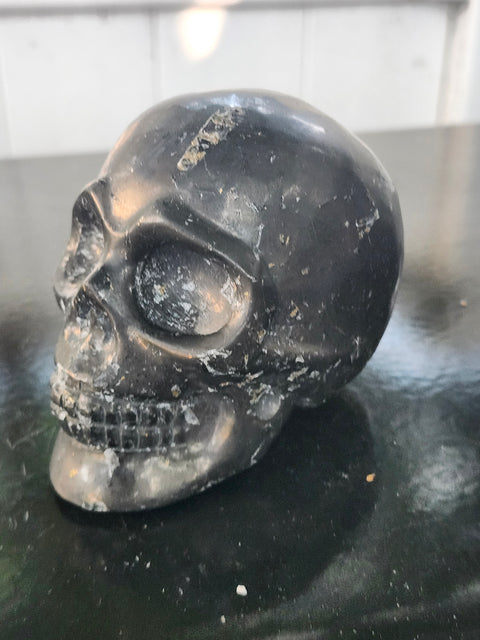 Shungite skull! 1.3 pounds, 3.9 inches wide, 2.9 tall, 2.4 wide