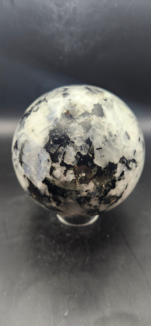 Rainbow moonstone sphere! 80mm, 3.15 inches, 1.11 pounds