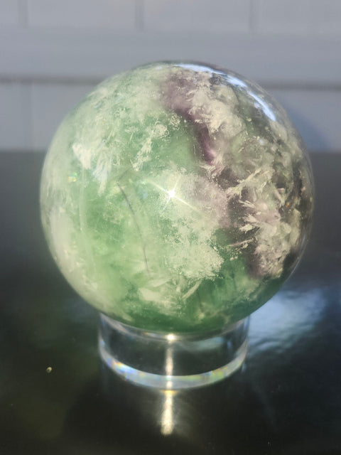 Snowflake florite sphere! 72mm, 2.85 inches, 1.7 pounds