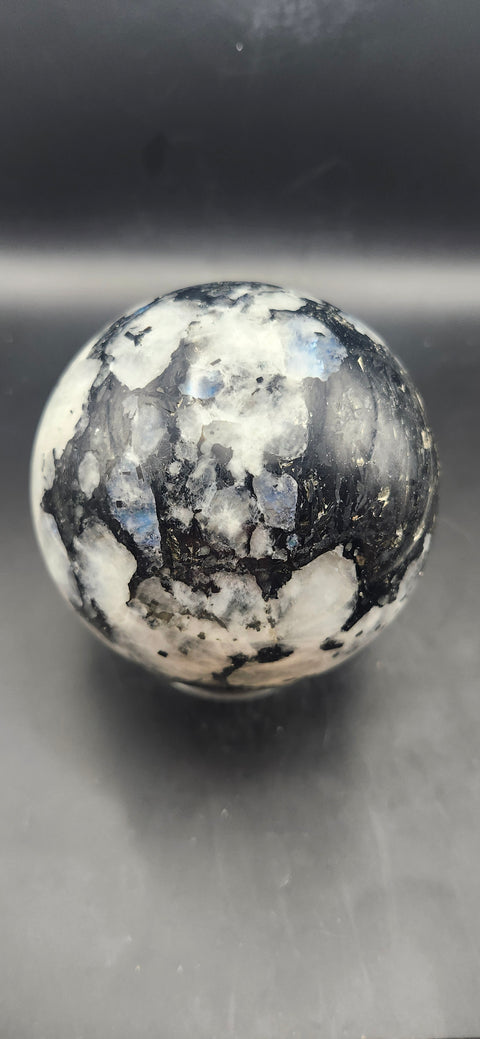 Rainbow moonstone sphere! 81.7mm, 3.21 inches, 1.13 pounds