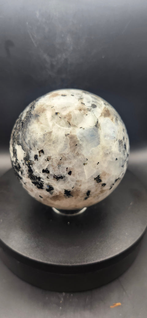 Rainbow moonstone sphere! 83mm, 3.26 inches, 1.14 pounds