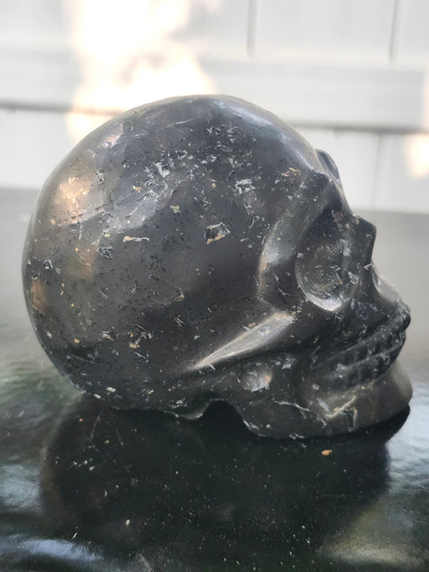 Shungite skull! 1.3 pounds, 3.9 inches wide, 2.9 tall, 2.4 wide