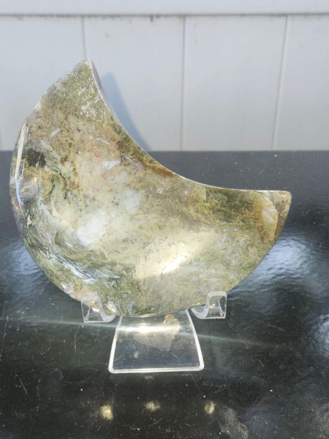 Moss agate moon! 4.59 inches, 12 ounces