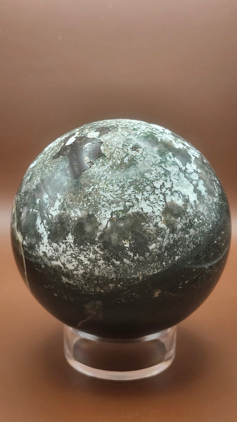 Moss agate sphere. 81.4mm,.3.20 inches, 1.9 inches