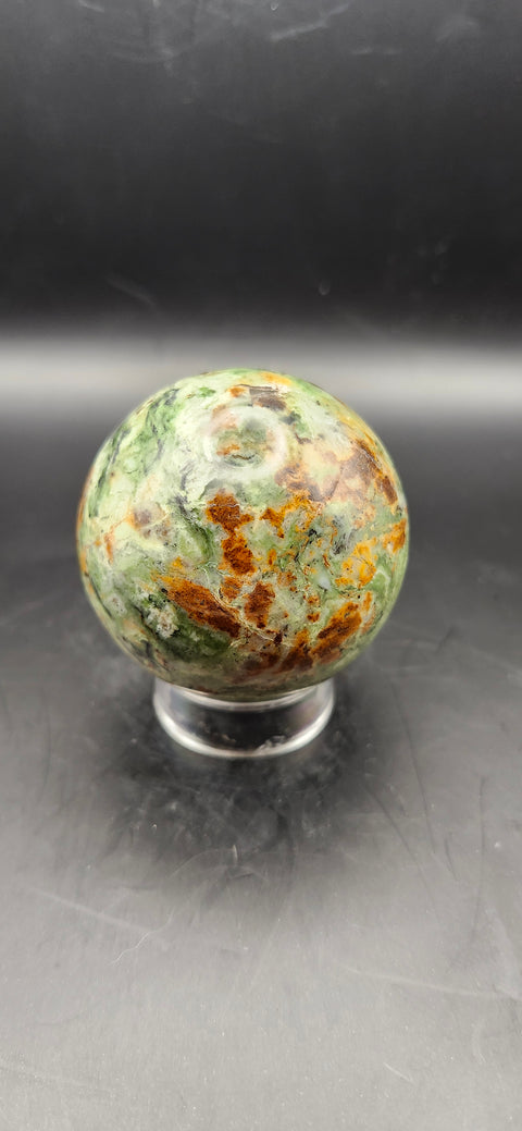 Olive opal sphere. 52mm, 2.04 inches, 6.2 ounces