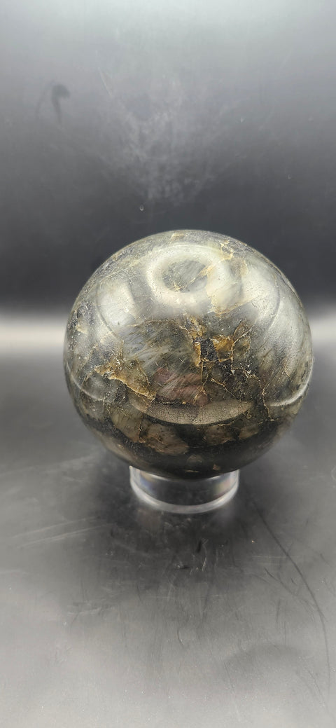 Large labradorite sphere. 88.5mm, 3.48 inches, 2.4 pounds!