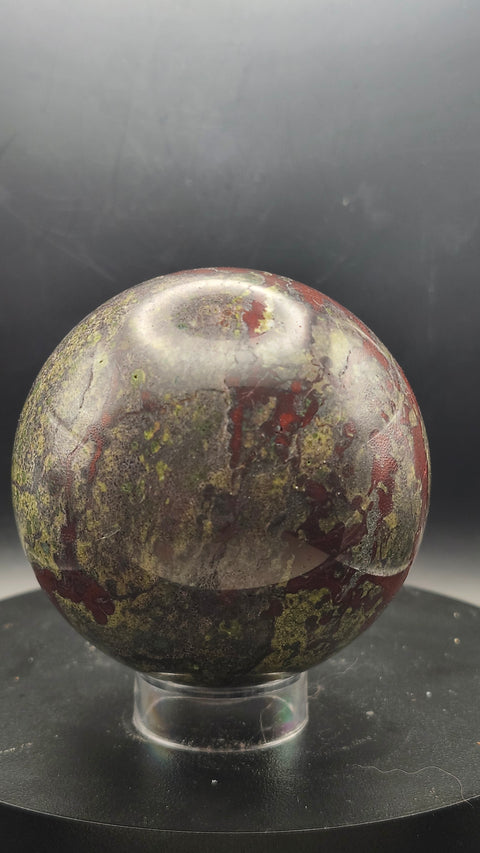 Dragon bloodstone sphere 73.2mm, 2.87 inches, 1.5 pounds