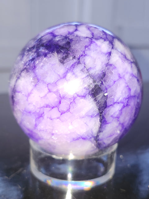 Purple crackle quartz sphere! 64mm, 2.5 inches, 13.6 ounces